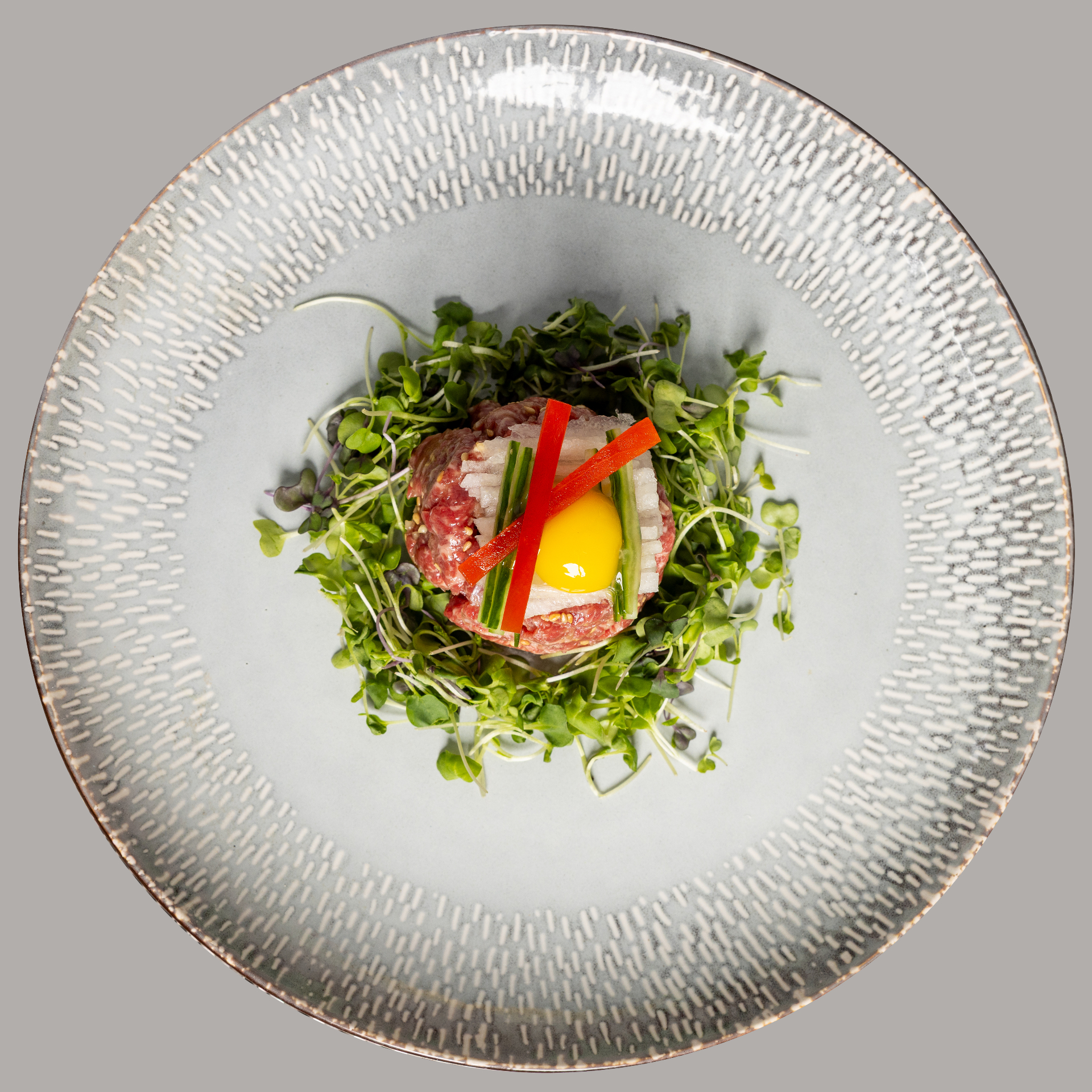 Korean beef tartare yukhoe with egg yolk